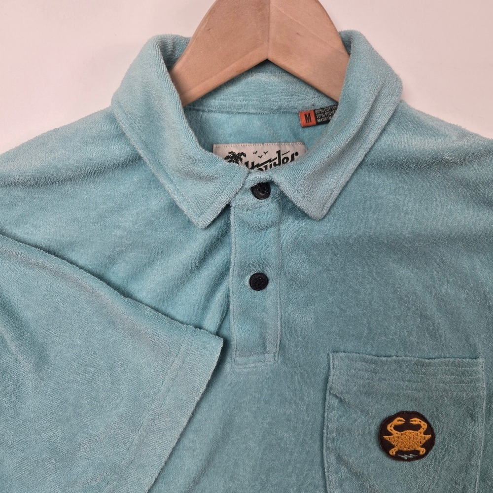 Howler Bros Polo Shirt Mens M Blue Terry Cloth Gaucho Crab Patch Beach Summer